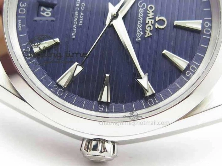 0126 Affordable 2017 Aqua Terra SS XF Best Edition Blue Textured Dial On Blue Leather Strap A 8159